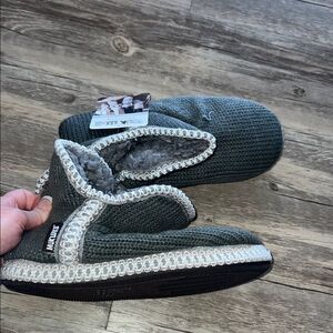 Muk Luks Charcoal Slippers with Light Gray Accents